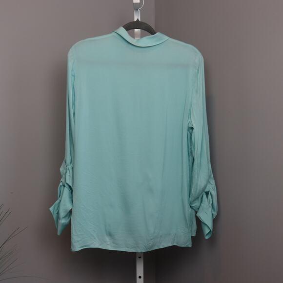 Elie Tahari Aqua Blue Silk Blend Button Front Blouse Size L - Picture 2 of 4